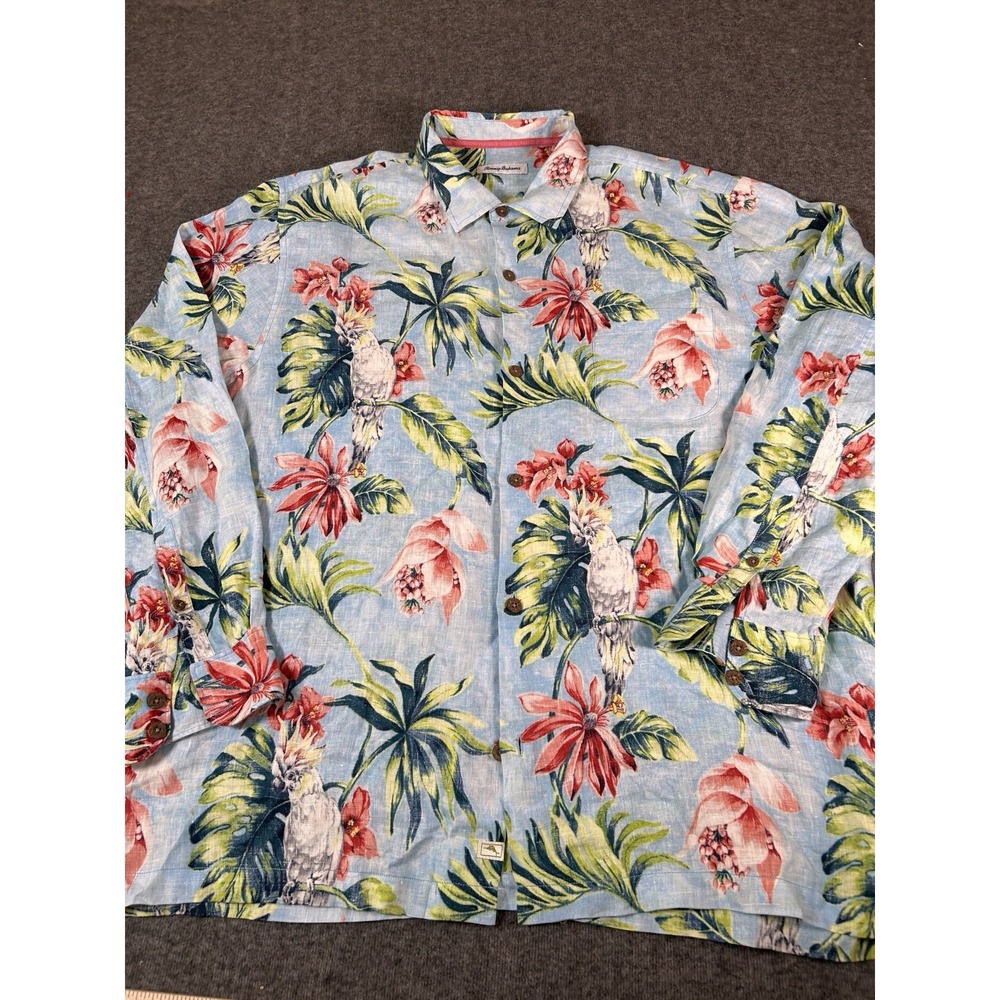 Tommy Bahama‎ Shirt Men's XXL Colorful Linen Button Long Sleeve Relaxed Casual